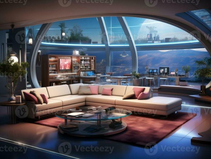 A futuristic and high-tech modern home interior with clean lines and ...